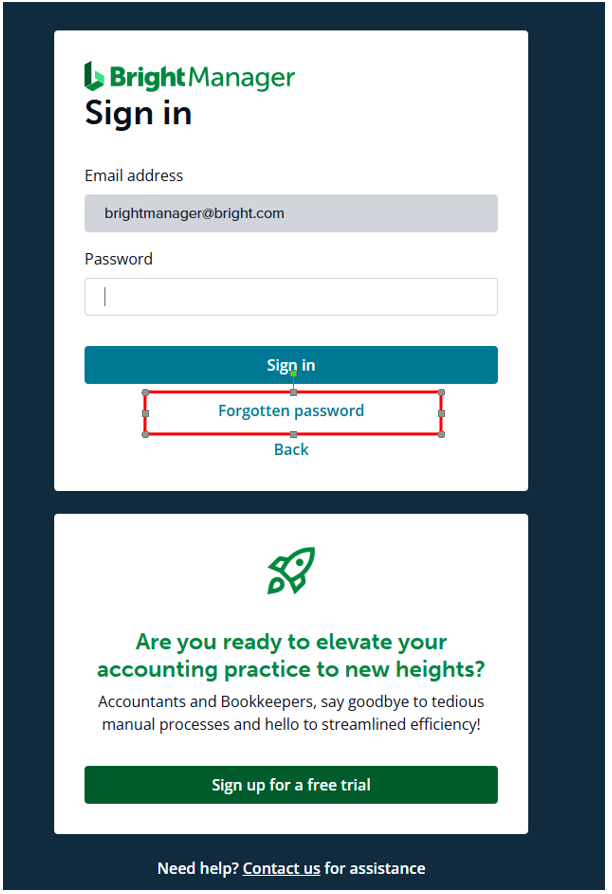Sign in page